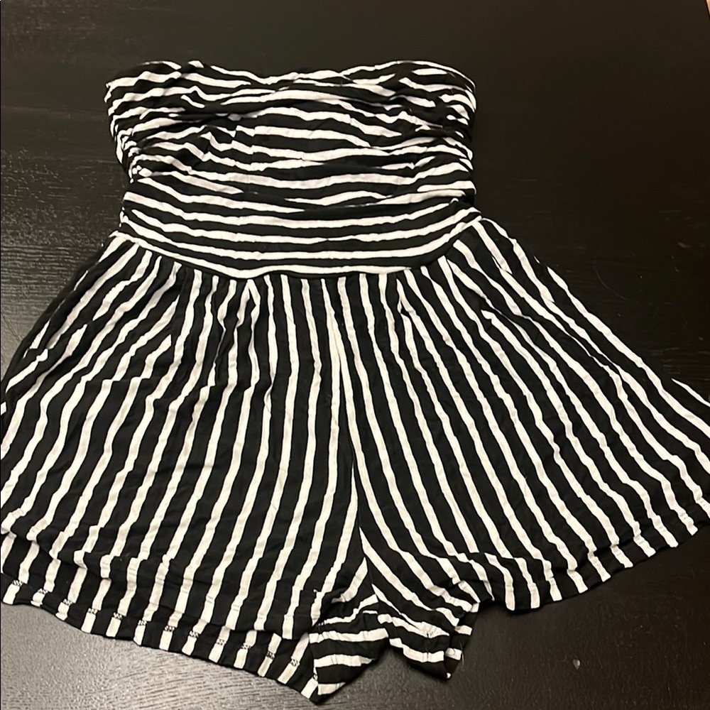 Fashion Nova Black and White Striped Romper